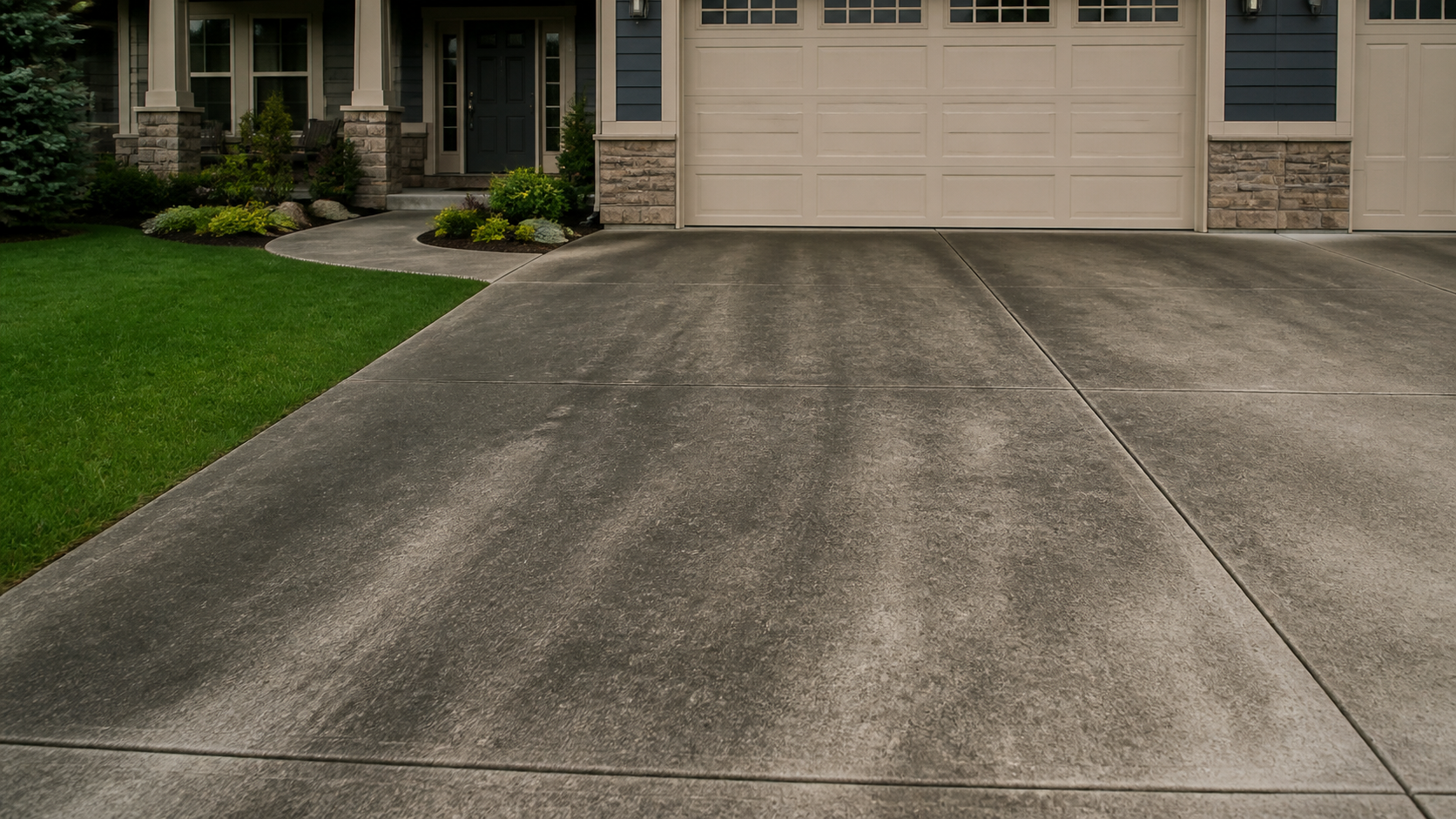 Dirty driveway before pressure washing