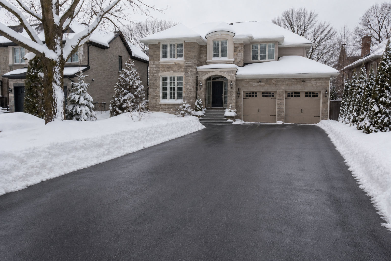 Driveway and walkway cleared after snow removal