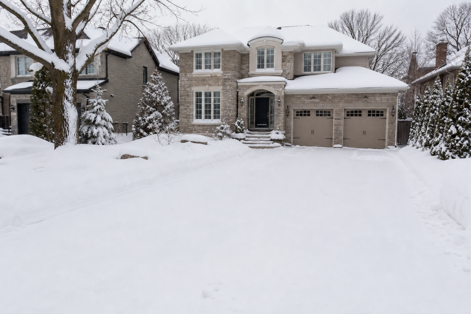 Snow-covered driveway before snow removal